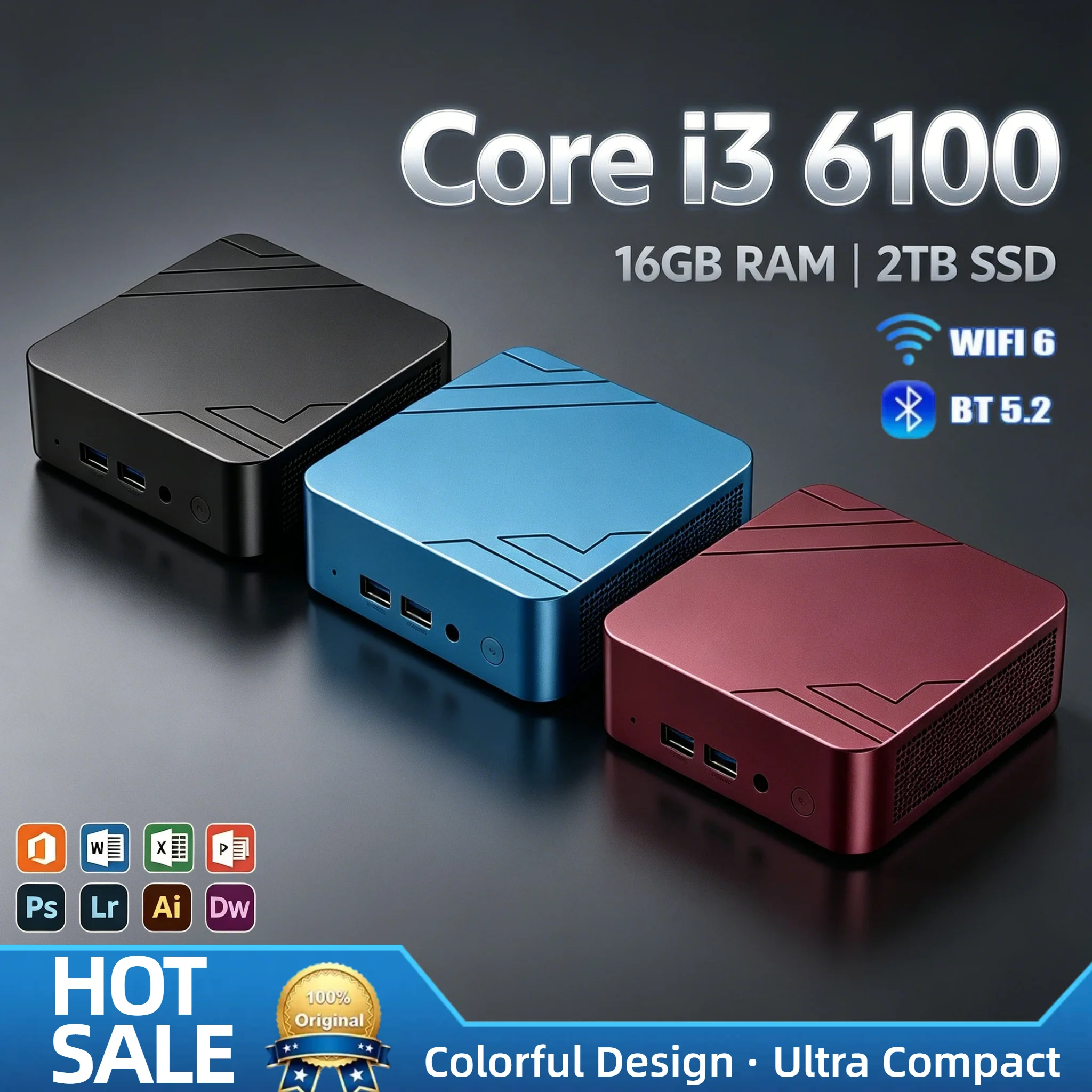 Intel Core i3-6100 Compact Mini Desktop 16GB DDR4 1TB 2TB NVMe SSD WiFi6 BT5.2 Low Power Pro Max Plus Unit