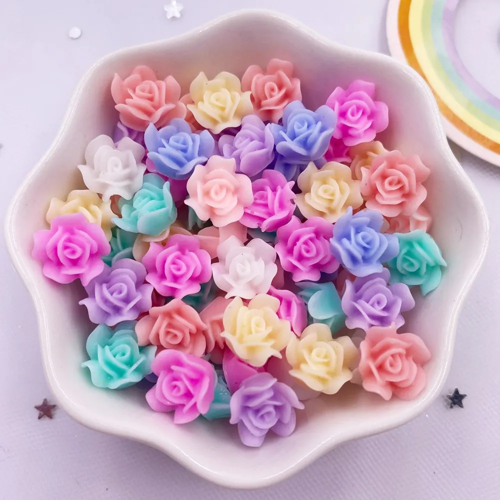 50pcs Resin Cute Colorful 10mm Rose Flower Gem Flatback Stone  Applique DIY Home  Figurine Scrapbook for Nail Craft Accessory