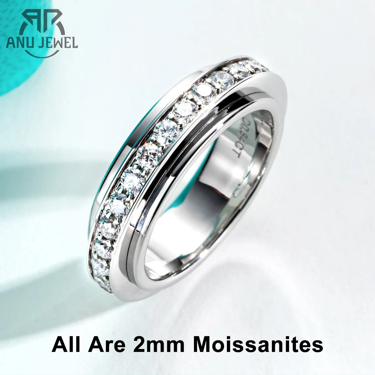 AnuJewel Moissanite Spinner Eternity Band Rings 14k Gold Plated Fidget Spinners Wedding Band Ring Unzip Jewelry Gifts Wholesale