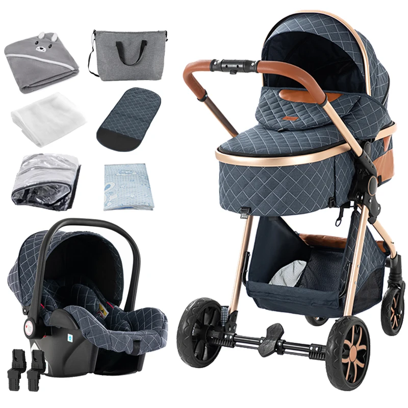 Compacte 3-in-1 babywandelwagen, kinderwagen, reissysteem met ruimtebesparende vouwfunctie, éénhands inklapbaar, lichtgewicht frame, ademende stof, extra grote kap, zachte newborn-voering,