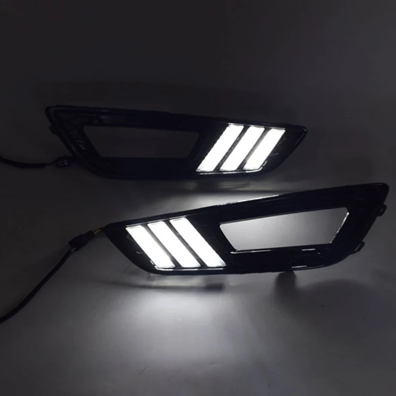 مصابيح DRL النهارية للسيارة ، مصابيح إشارة تحول ليد لفورد فوكس 3 ، تشغيل الضباب ، 12 فولت