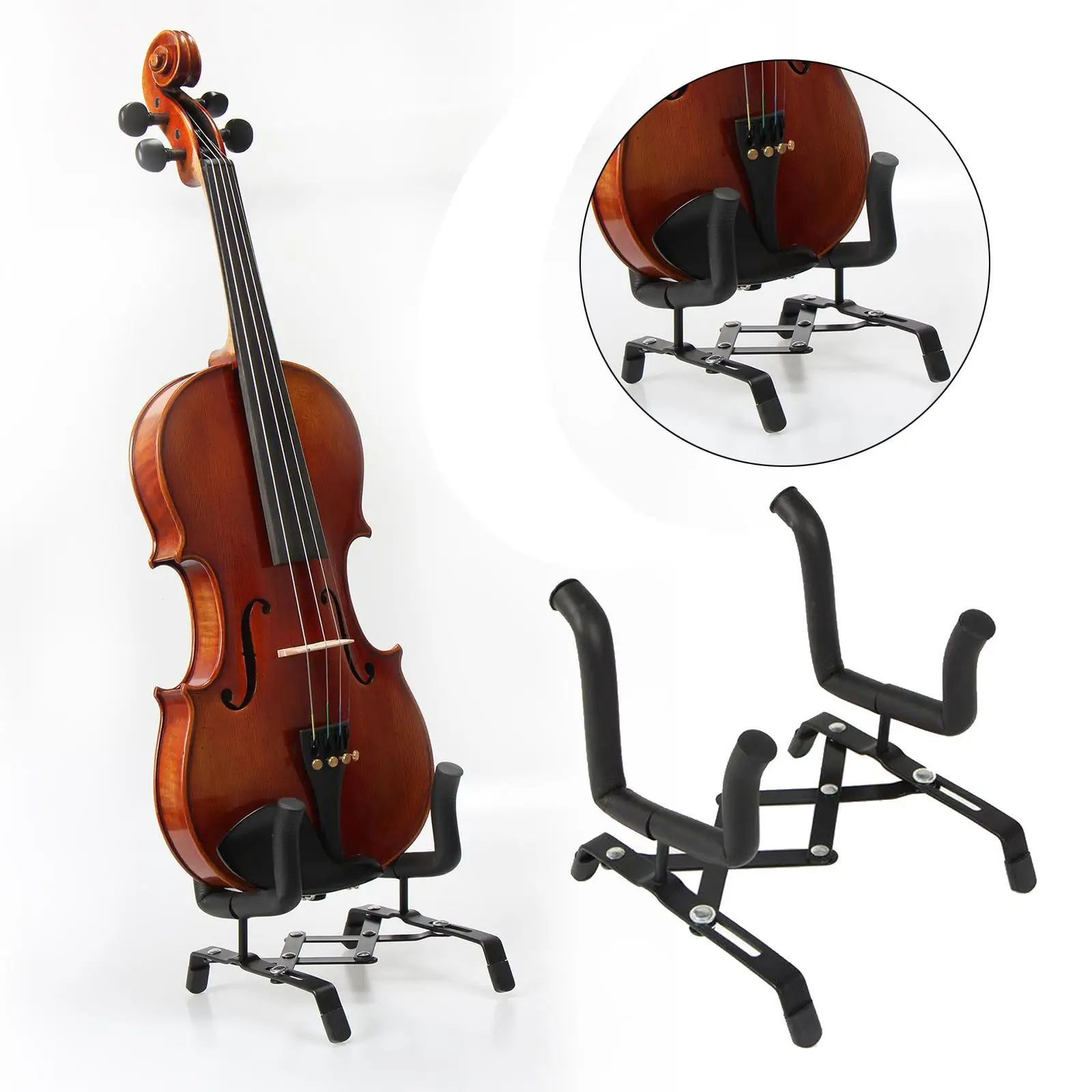 

Adjustable Violin Holder Portable Folding Violin Stand Acoustic Guitar Ukulele Bass Shelf Pad Foam Protect Musical Instrument