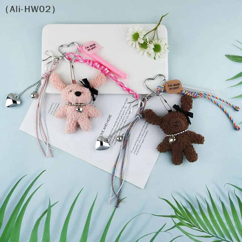 Love Pendant Colorful Rope Tassle Cute Bear Keychain Plush Doll Fashion Bag Charms Hanging Accessories