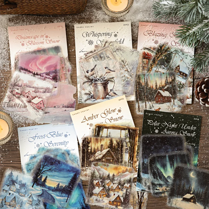 

Mr. Paper 3-Pack Snowy Landscape Series Large-Size PET Scrapbooking Stickers Handbook Journal Decorations DIY Scrapbooking Diary