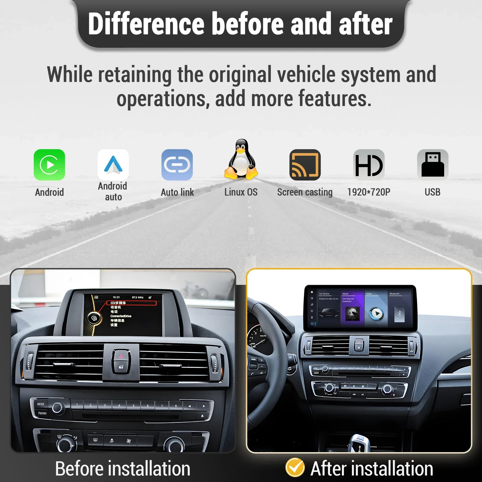 Linux Multimedia Head Unit Screen Car Radio For BMW 1 series 2 series F20 F21 F22 F23 2011-2019 Wireless BT Carplay Touch Screen