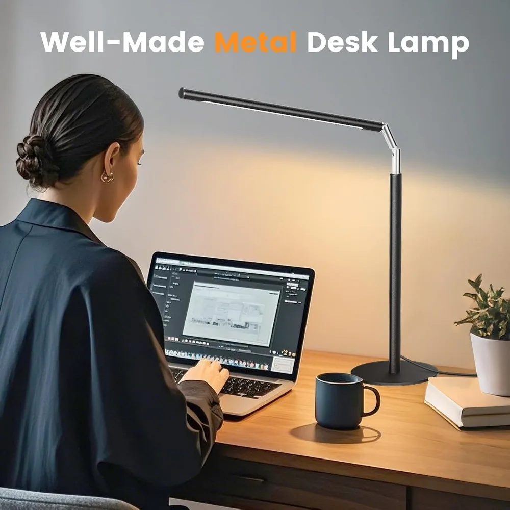 16 Inch Adjustable Metal LED Desk Lamp, 15W 1200 Lumens Bright Modern Tall Reading Light, Black Eye-Care Table Lamp for Home Office Study - view 6
