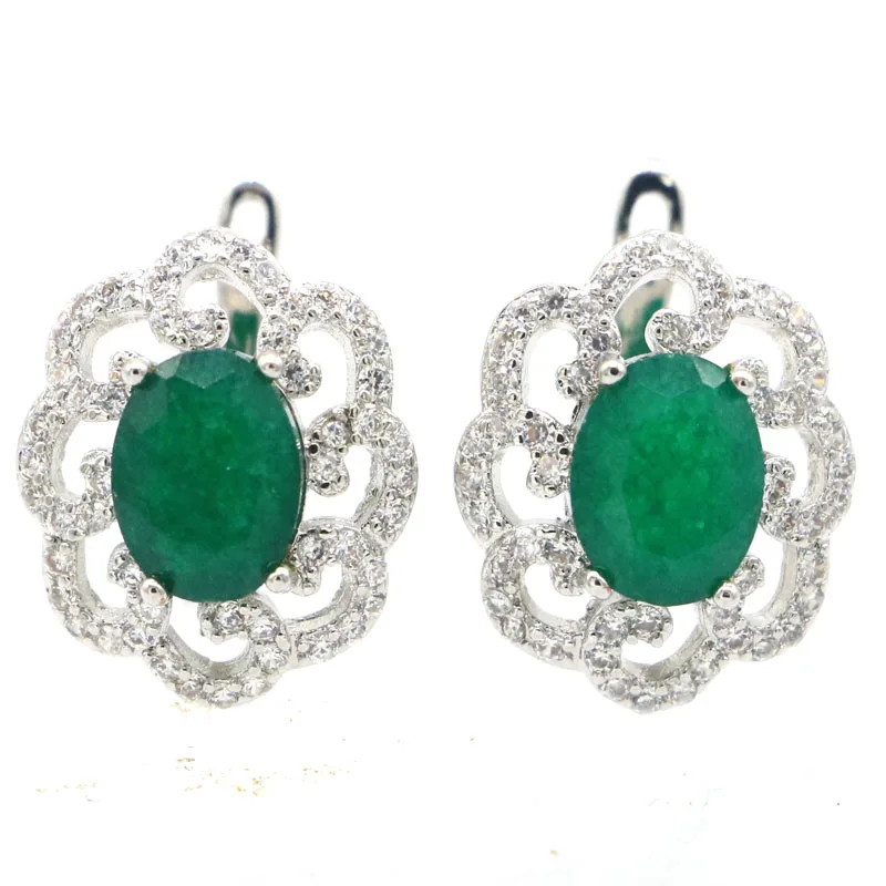 

18x15mm Stunning Real Green Emerald CZ Silver Earrings