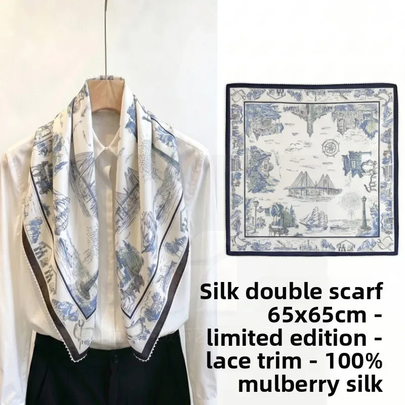 Elegant-foulard-carre-100-soie-de-murier-imprime-artistique-urbain-francais-peint-a-la-main-bordure-en-dentelle-respirant-et-leger-chale-de-cou-pour-femme