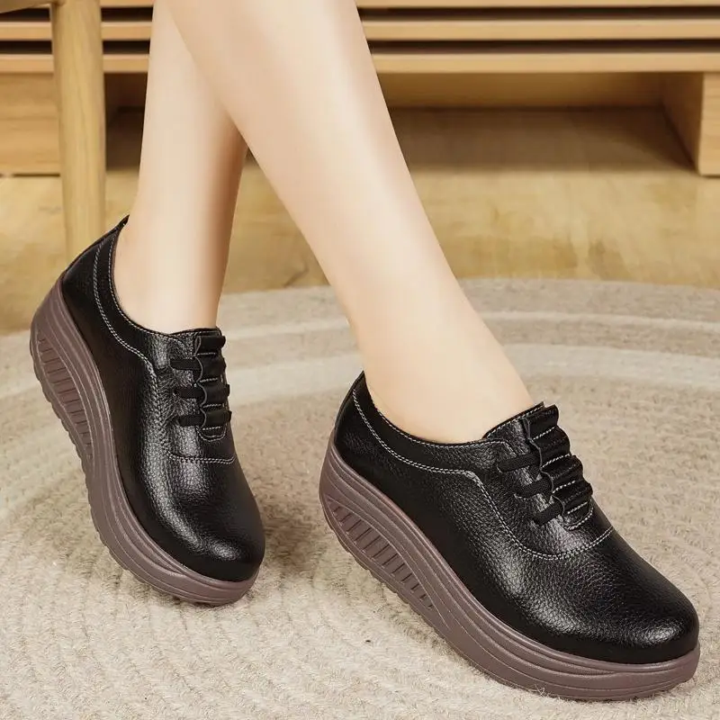 Flat Heel Single Soft Sole Casual Leather Shoes Mom Shoes Lefo Mokasin Shoes Platform Casual