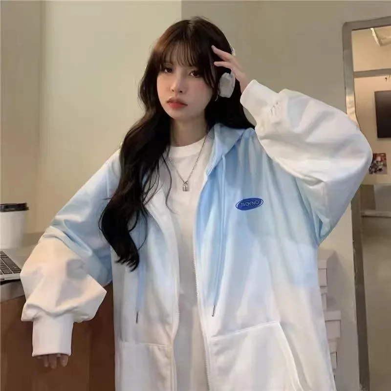 Summer Thin Section 20222 Ice Silk New Breathable Wild Zipper Jacket Female Fat mm Student Loose Long-Sleeved Hooded Sunscreen P