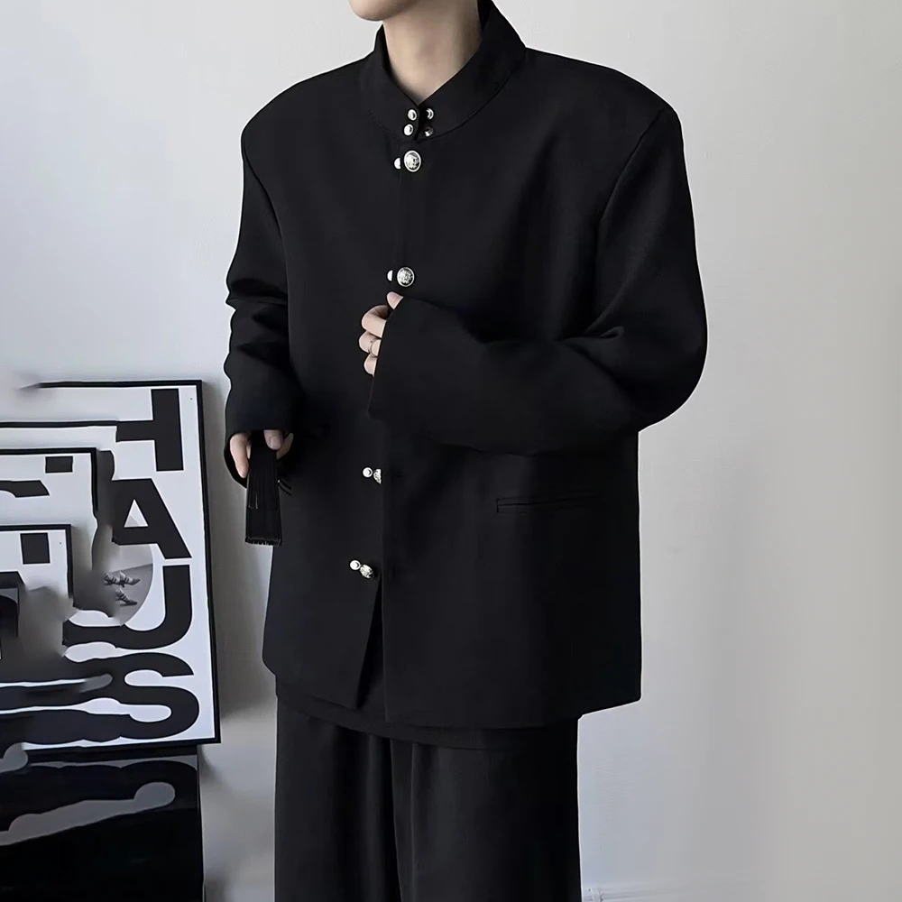 New Chinese Style Shoulder Pads Retro Stand Collar Dark Hiphop Jacket Mens Uniform Hot-Blooded College Casual Suit Mens Wear