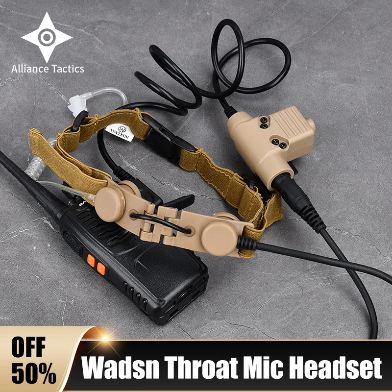 Wadsn Tactical Throat Mic Eaphone Headset with U94 PTT for Kenwood BaoFeng UV-5R UV-5X UV-82 Microphone Walkie Earpiece Radio