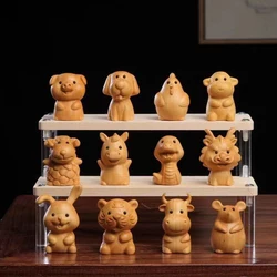 Mini Cute Wooden 12 Zodiac Snake Dragon Rat Rabbit Dog Chick Monkey Figures Animal Fun Desktop Ornament Home Decor Birthday gift