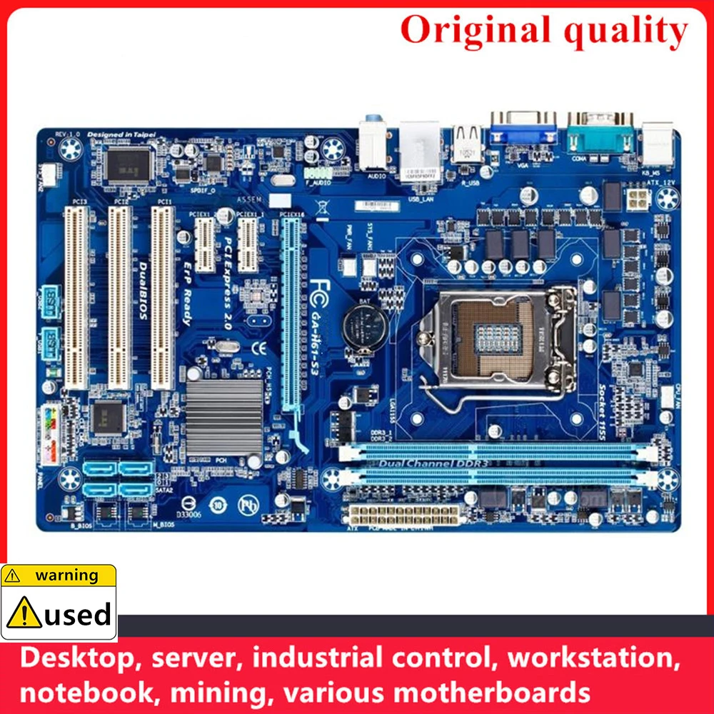 

For GA-H61-S3 H61-S3 Motherboards LGA 1155 DDR3 16GB ATX For Intel H61 Desktop Mainboard PCI-E2.0 SATA II USB2.0