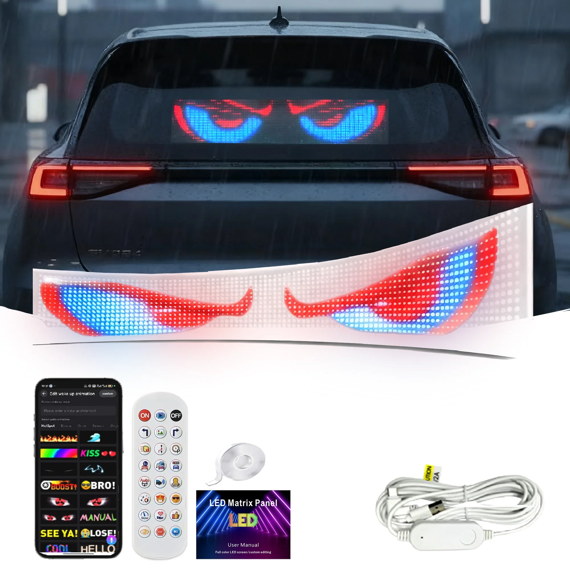 AI Voice Control Car Transparent Film LED Matrix Pixel Panel DIY RGB Lighting Graffiti Scrolling Text Board Windshield Screen