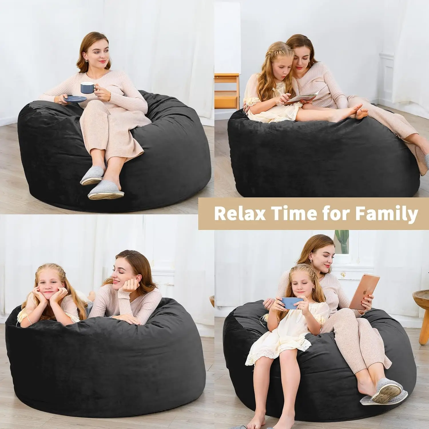 4FT Oversized Bean Bag Bag Chair for Adults Lazy Sofa High-Bounce Fill  Removable Soft Microfiber Cover Lounge Couch For Indoor Bedroom Living Room Dorm Rest