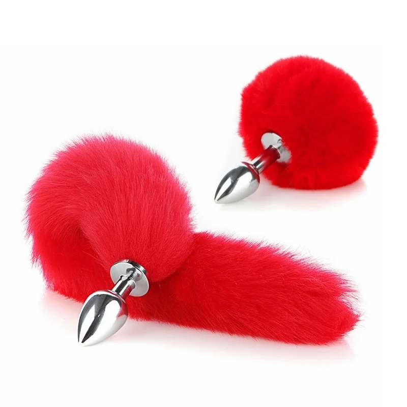 Adult Pluggable Fake Bunny Fox Tail Butt Plug with Metal Anal Beads Dildo for Men Women BDSM Beginner Massage Balls Sex Toys