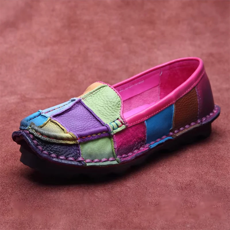 

2025Mixed Colors Flats Women Shoes Soft Soles Loafers Shoes Genuine Leather Slip On Luxury Casual size 35 42 Shoes