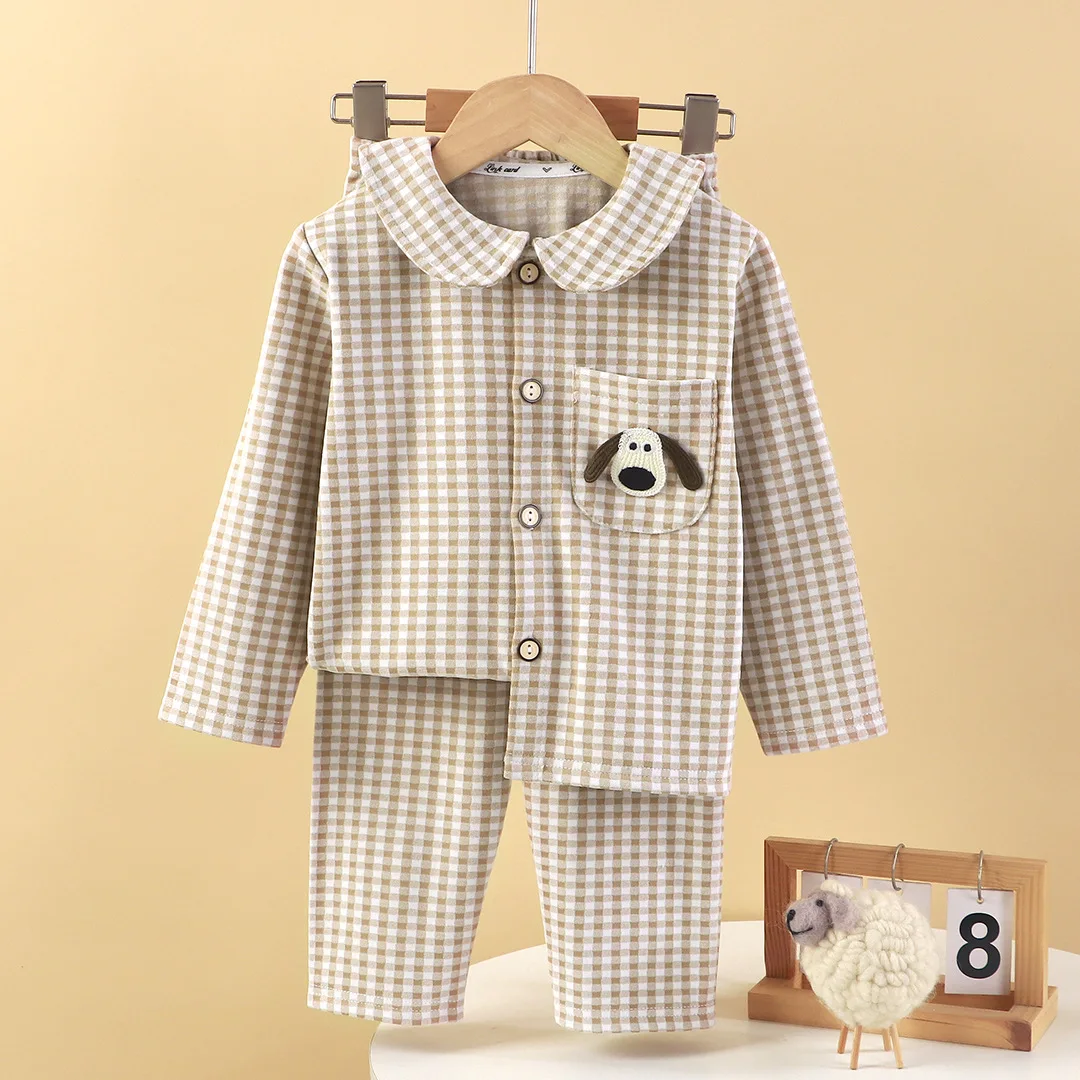 جديد أطفال الخريف منامة غير رسمية ملابس المنزل طفل الفتيان الفتيات منقوشة طويلة الأكمام التلبيب منامة الأطفال ملابس خاصة الدافئة مجموعة ملابس