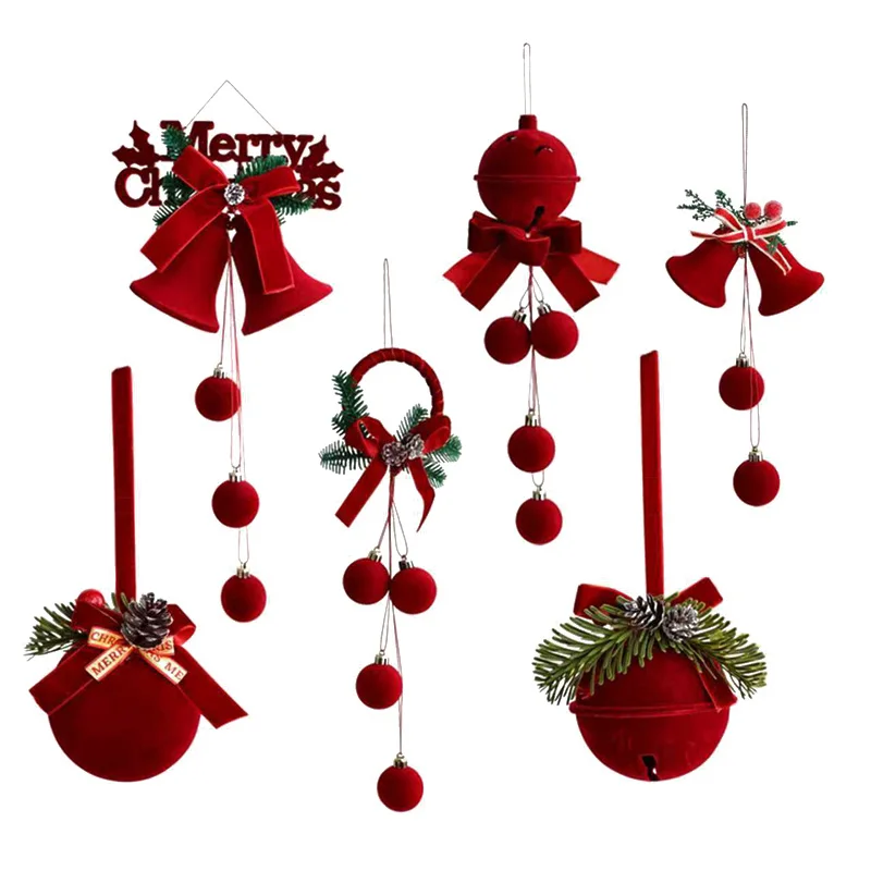 

Velvet Christmas Ball Hanging Ornaments Red Bells Pendants Merry Christmas Decorations For Home 2026 New Year Party Supplies