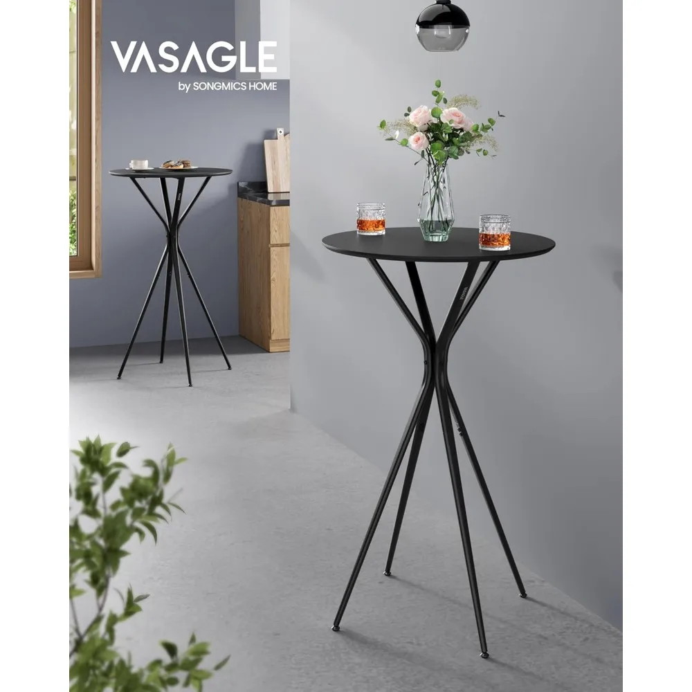 Pair of Round High-Top Cocktail Tables for Parties, Dining, Home Bar, 23.6 x 23.6 Inches