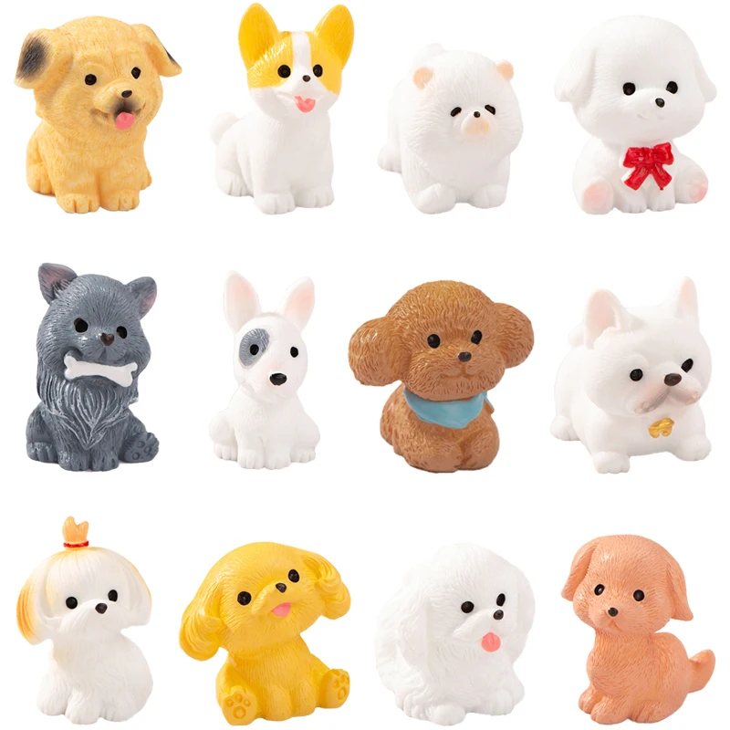 12Pcs Cute Dog Figurines Simulation Corgi Animal Resin Micro Landscape Ornaments DIY Home Decoration Accessories Dog Model Toys