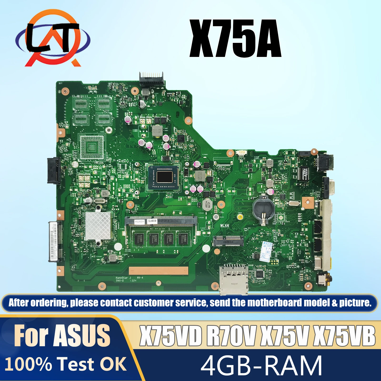 

X75VD Laptop Motherboard For ASUS X75VC X75VB X75VD X75V Mainboard HM76 4GB RAM GT610M/GT720M DDR3 100% tested OK