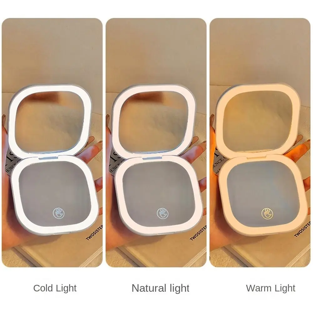 Double Sided LED Makeup Mirror 1X/3X Touch Switch Pocket Mirror with Light Portable Dimmable Foldable Makeup Mirror Dormitory