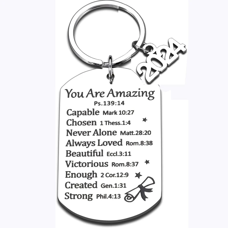 2024 Graduation Gifts for Him Her Inspirational Christmas Religious Christian Keychain Faith Catholic Women Men Bible Verse