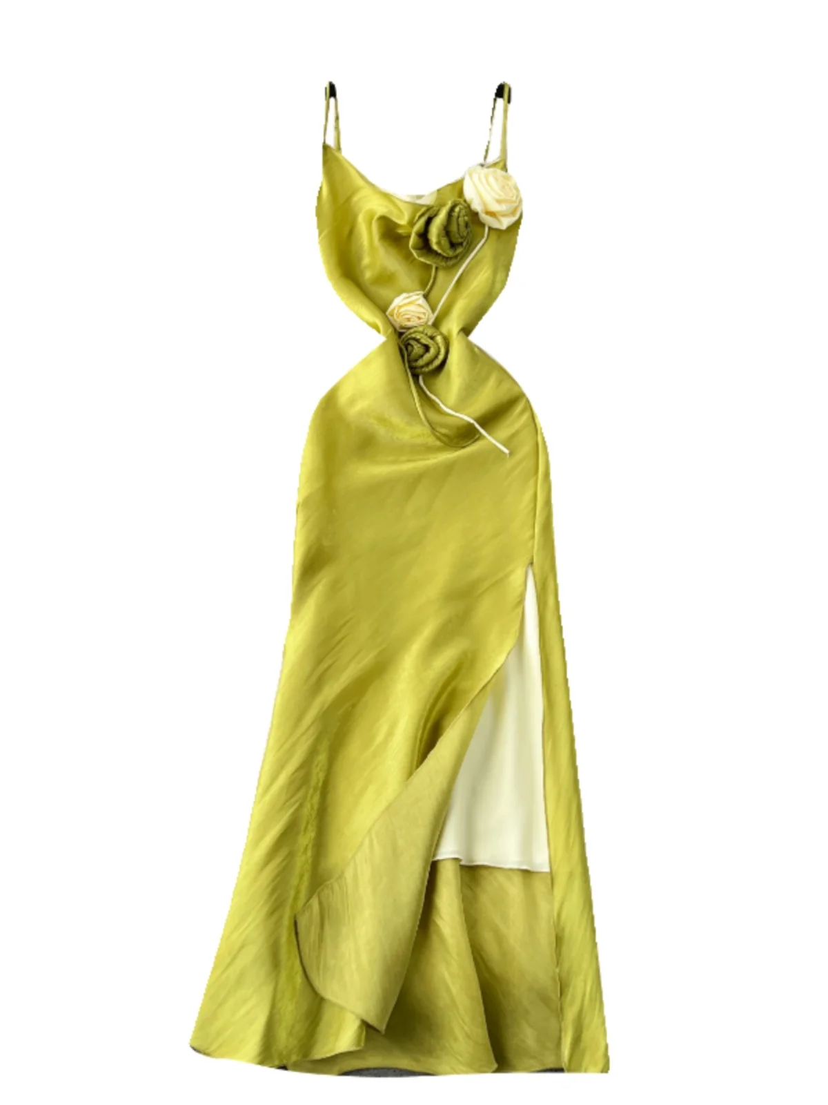 Ele Long Svel Knee-Length Women's Dr with Side Slit And Strap Korean Sle A-Line Gown for Commuting And beyond