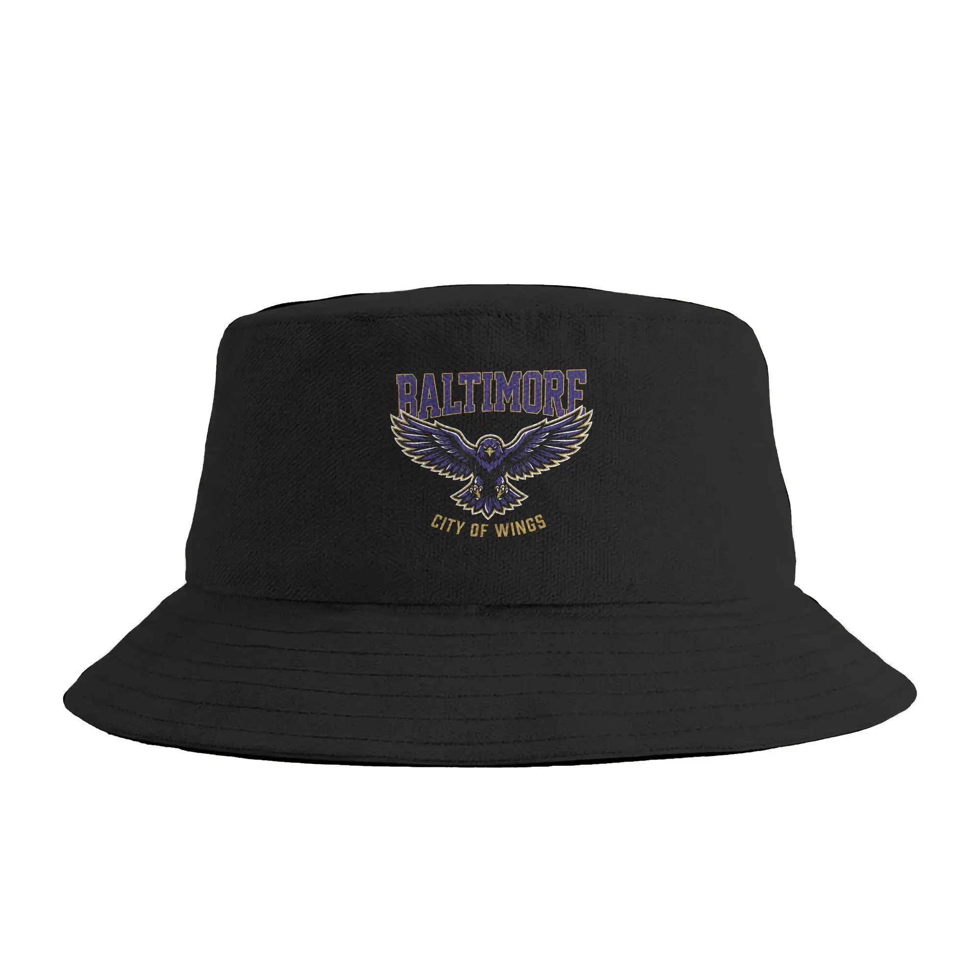 Baltimore City of Wings Raven Bucket Hat  Outdoor Fisherman Caps For Couple Casual Beach Travel Sun Hats Breathable Design Cap