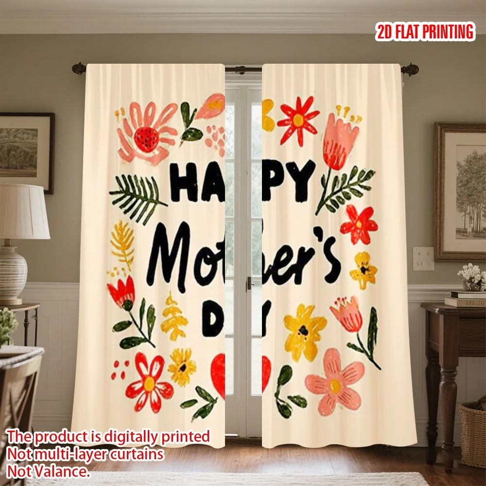

2D flat printing 2pcs Curtain Drapes Mother's Day Floral Design(1) Digital Printed Polyester Drapes Holiday Decorations Use for