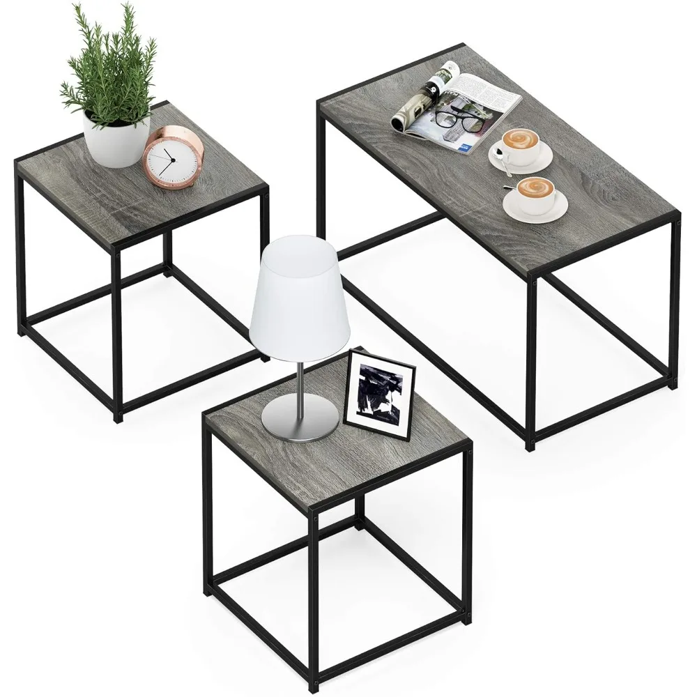 

Camus Modern Living Room Coffee Table with 2 End Tables Set, French Oak Grey