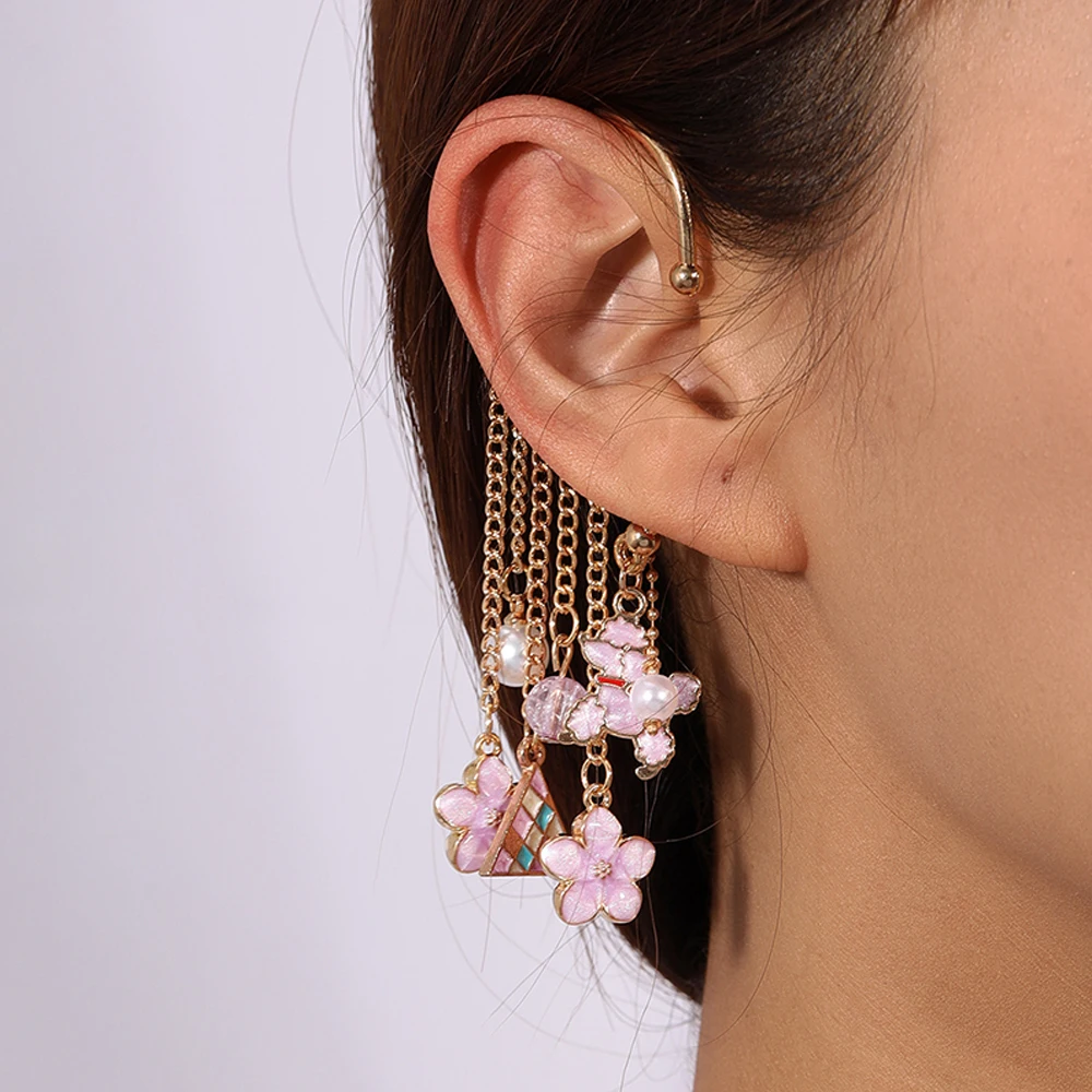 Aihua Perlen Marke Design Hut Mantel Blume Clip Ohrringe Für Frauen Lange Quaste Nicht-Piercing Gefälschte Knorpel Ohrring Schmuck geschenke – Detail 7