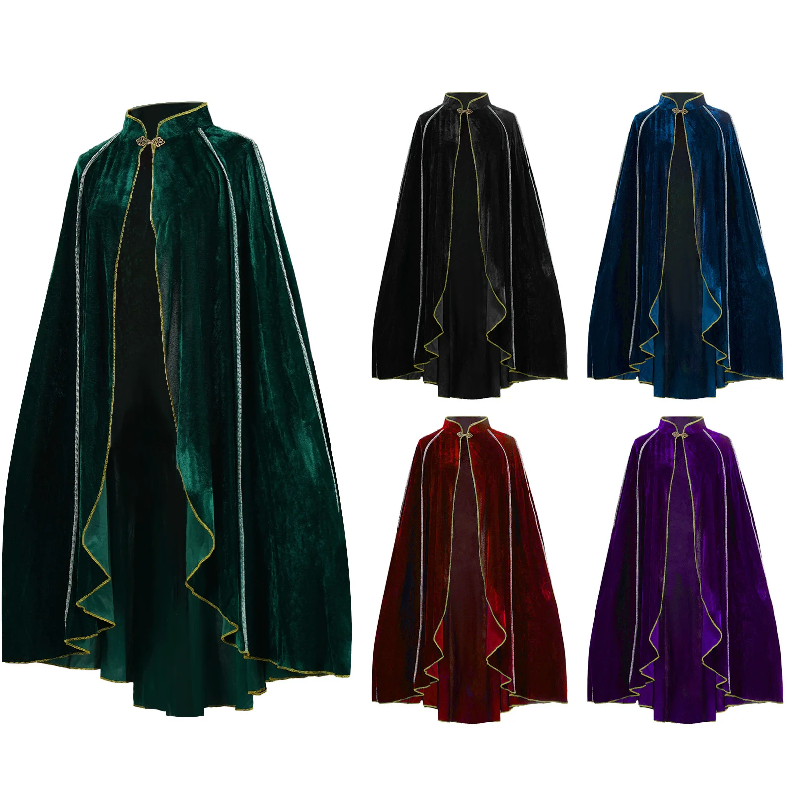 

Medieval Plush Cloak Vintage Gold Trimmed Irregular Cape Cloak Cosplay Costume Green Robe New Arrival