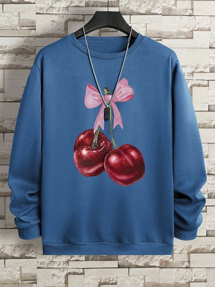 Bright Red Cherries Print Sweatshirt Male Loose Sportswears Oversized Harajuku Hip Hop Pullover Hoodie Street Casual Sweatshirts