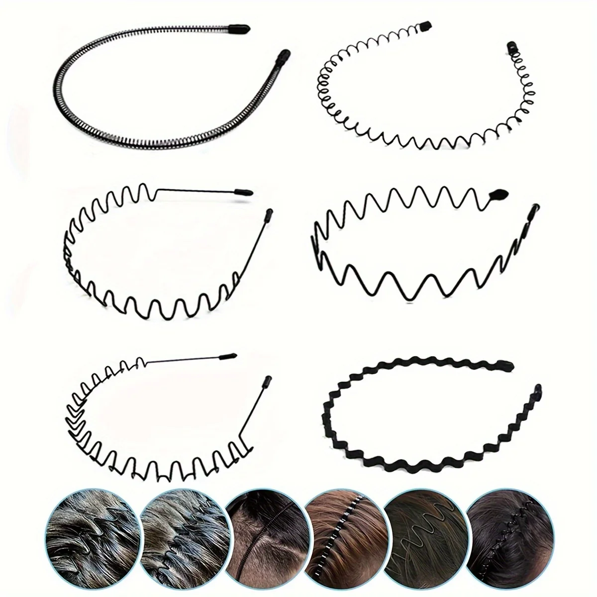 6pcs Metal Headband For Men Women Fashion Hair Bands Outdoors Sports Non Slip Smooth Elastic Teeth Comb Unisex Hair Accessories