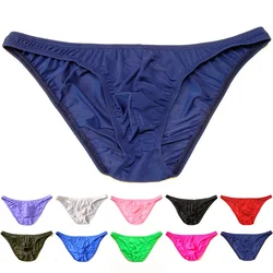 Sexy Men's Panties Briefs Ice Silk Breathable Solid Color Seamless Bulge Pouch Briefs Underwear Pump Man Underpants