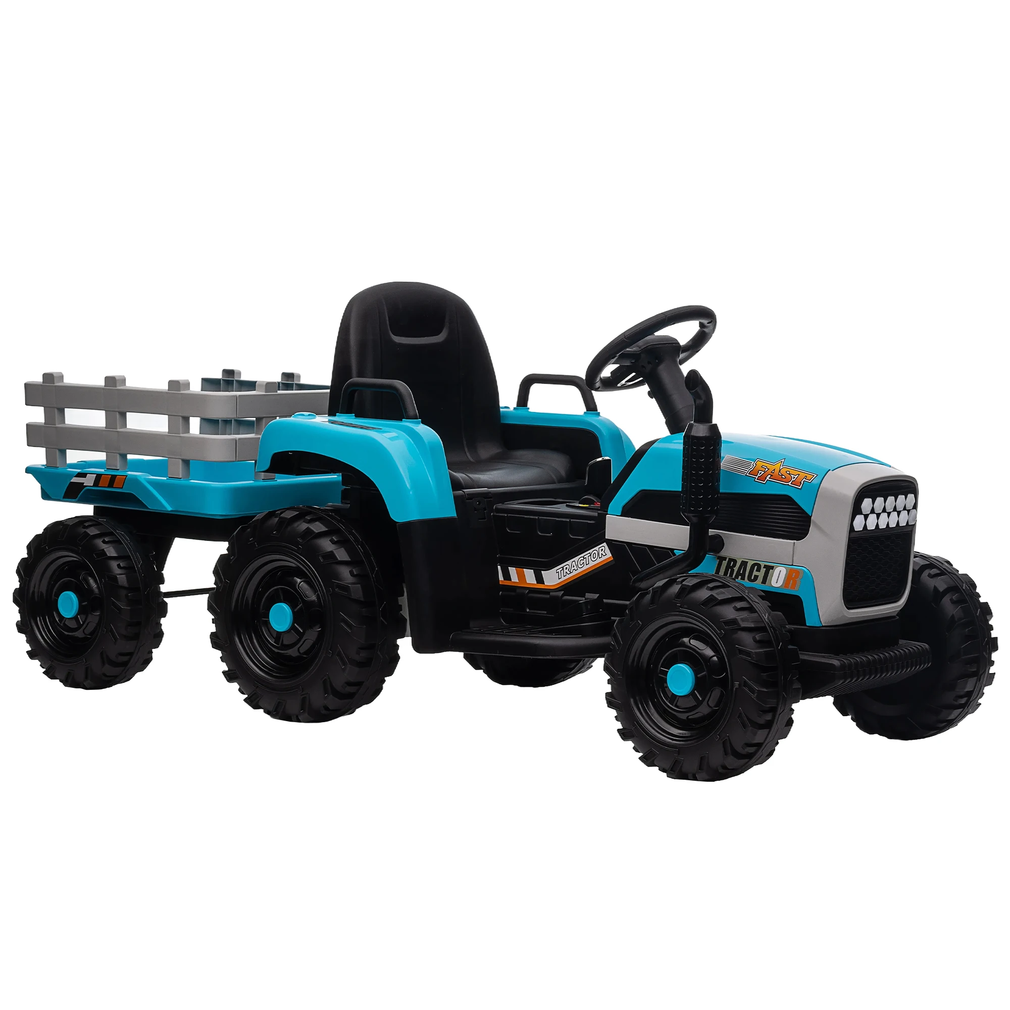 Ride on Tractor with Trailer,12V Battery Powered Electric Tractor Toy w/Remote Control,electric car for kids,Three speed adjusta