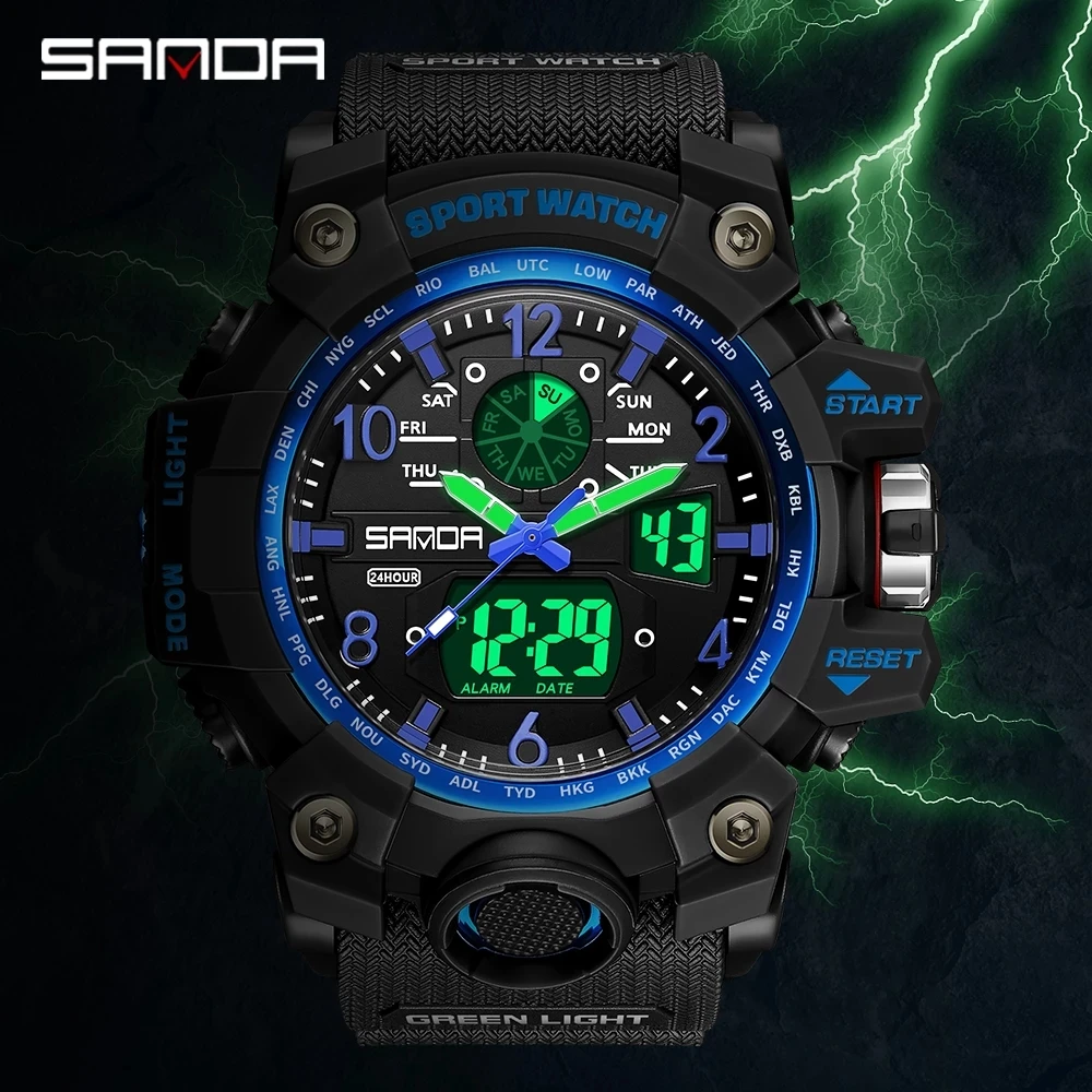 SANDA 30169 Top Sports Men's Watch Military Quartz Watch Men's Waterproof Watch Clock Vibration Relogo Masculino