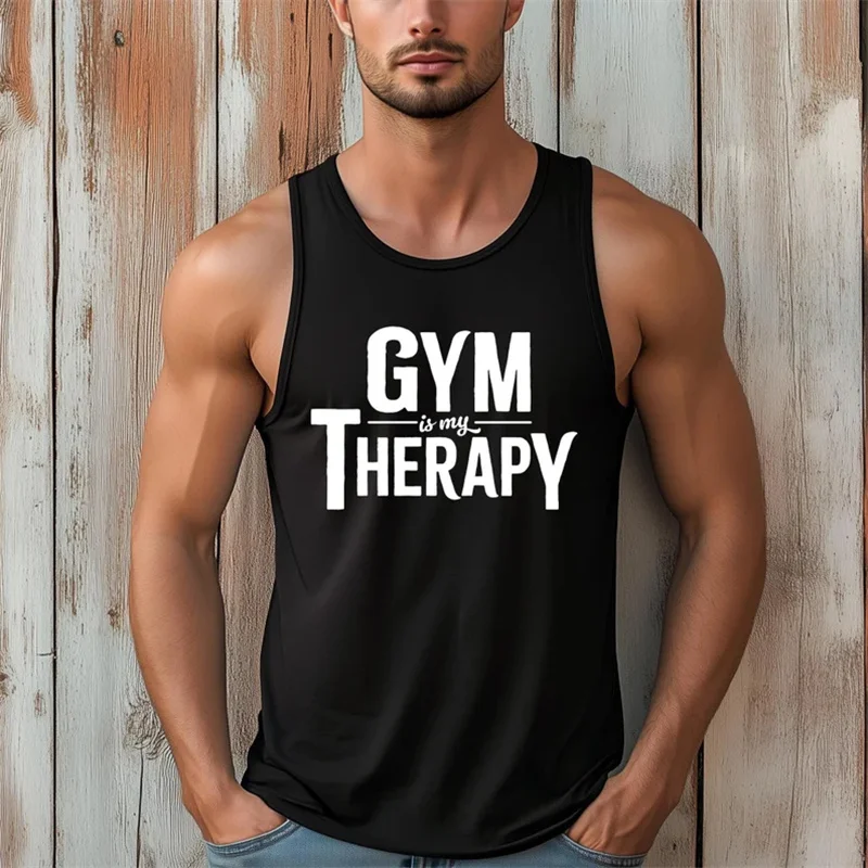 

Gym Is My Therapy Graphic Fitness Vest For Men Gym Train Loose Breathable Sleeveless Shirts Summer Casual Fashion Sport New Tee