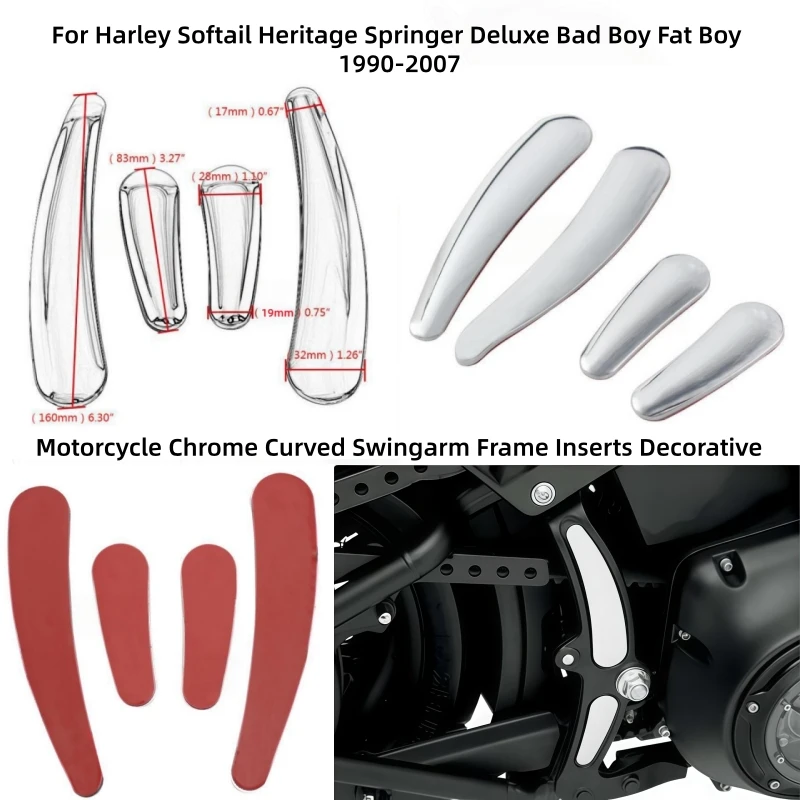 Motorcycle Chrome 3D Curved Swingarm Frame Cover For Davidson Harley Softail Heritage Springer Deluxe Bad Boy Fat Boy 1990-2007