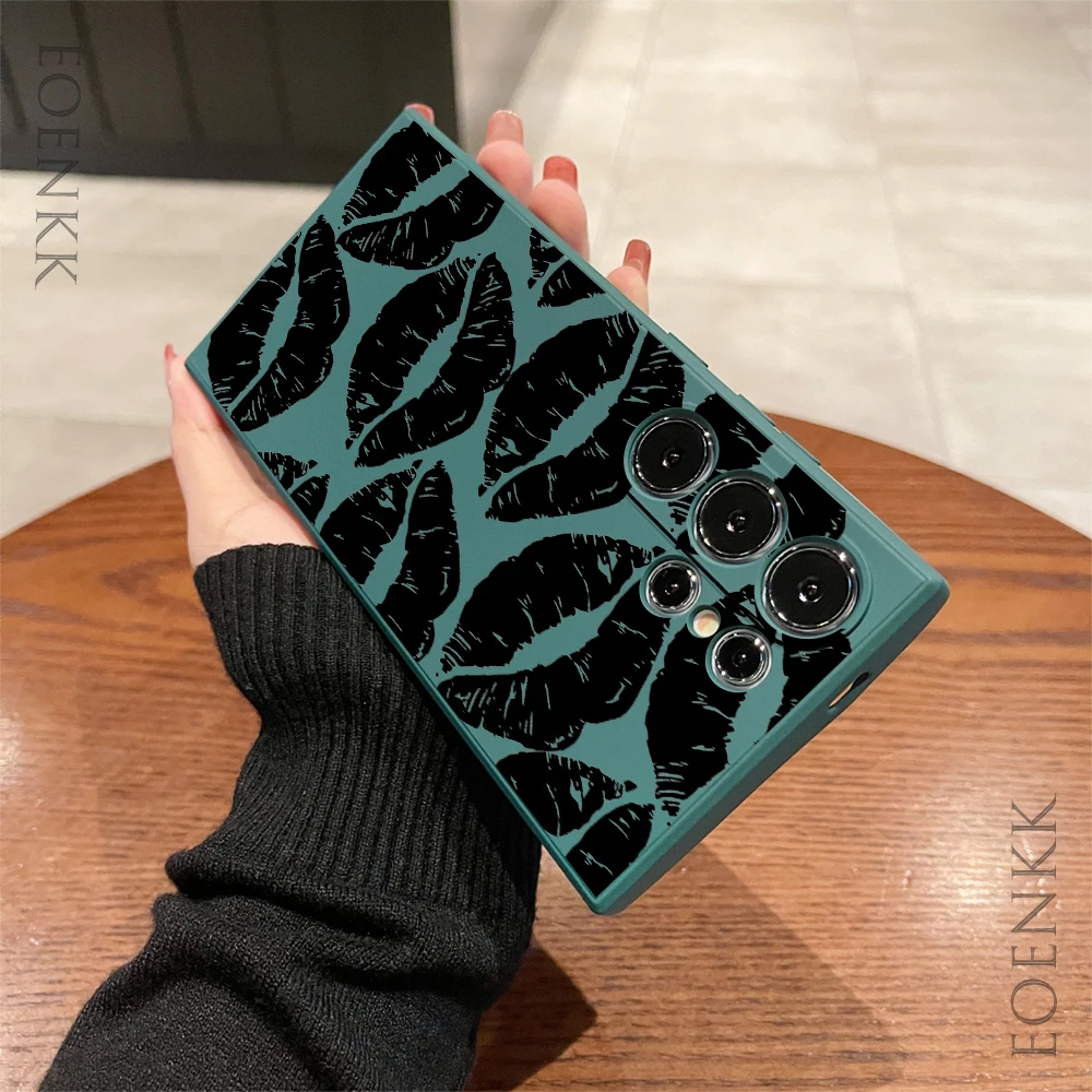 Black Lips Soft Matte Phone Case for  Samsung Galaxy Note 10 20 Lite S25 S24 S23 S22 S21 S20 Ultra FE Plus 5G Anti-fall Cover
