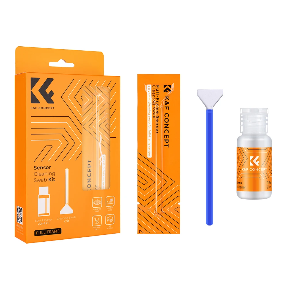 K&F Concept 24mm Full Frame Cleaning kits 10Pcs cleaning stick 20ml cleaning liquid Camera Lens cleaning brush for DSLR Camera