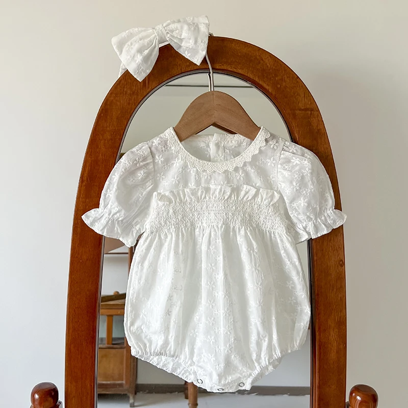 

Toddler Kids Baby Rompers Children Clothes Infant Baby Girls Short Sleeve Sweet Embroidery Princess Jumpsuit Baby Girls Rompers