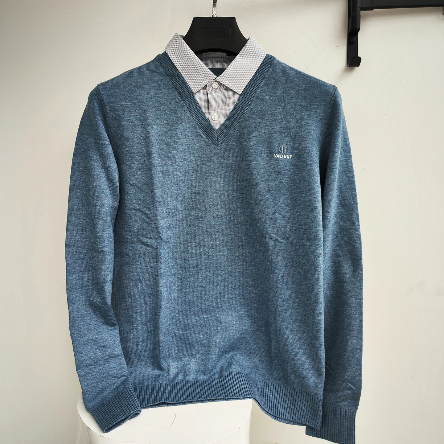 

Повседневный тонкий вязаный свитер с воротником-стойкой, имитация двухслойности, весна-осень, мужская одежда, дышащий, приятный к телу, с длинным рукавом