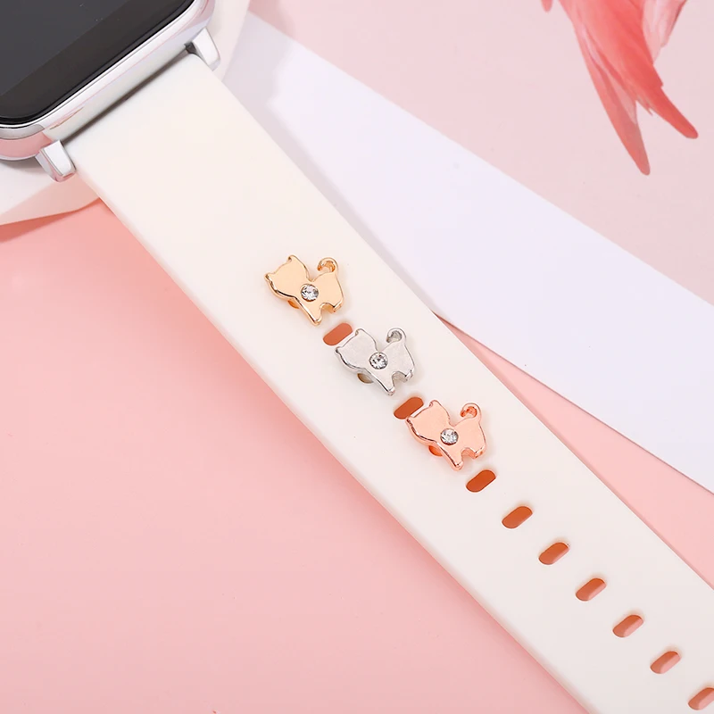 Abalorio decorativo para correa de Apple Watch de silicona, joyería linda de gato, pulsera deportiva, accesorios de uñas de Metal para piernas,