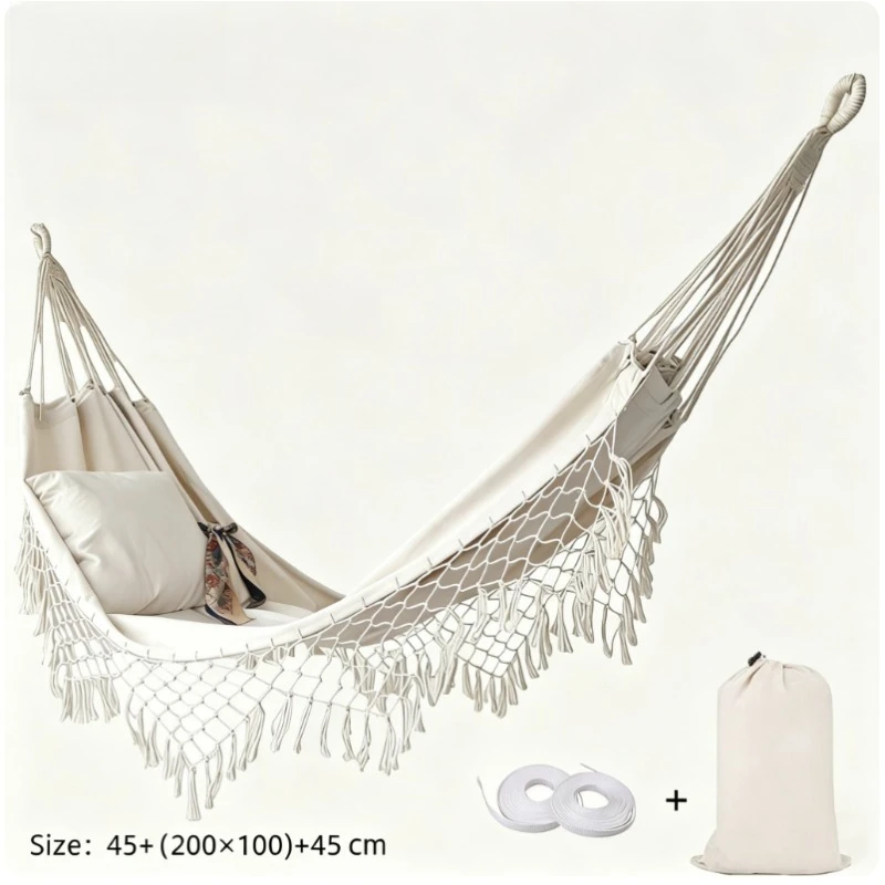 Fringe Canvas Hammock Outdoor Bohemian Swing Bed Wide Portable Patio Yard Lounge Camping Relax Chair