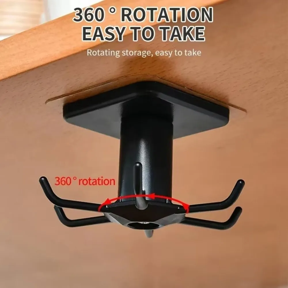 رف تخزين دوار 360 درجة، 6 مخالب، أرفف متعددة الوظائف لتوفير المساحة، خطافات مثبتة على الحائط