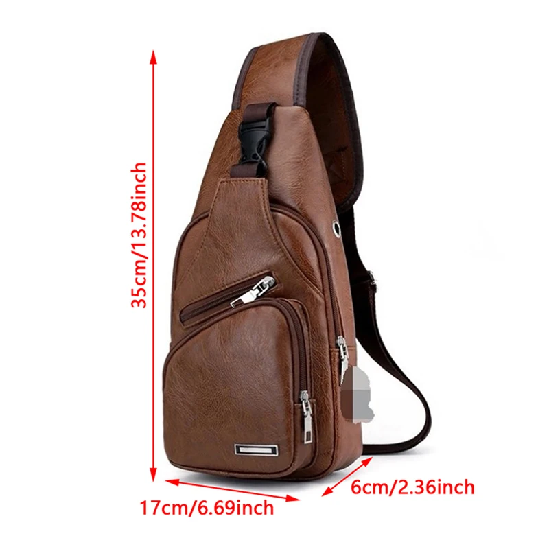 Männer Brusttasche Pu Leder Outdoor wasserdicht mit USB-Aufladung Kopfhörer Loch Mode Messenger Umhängetasche für Männer